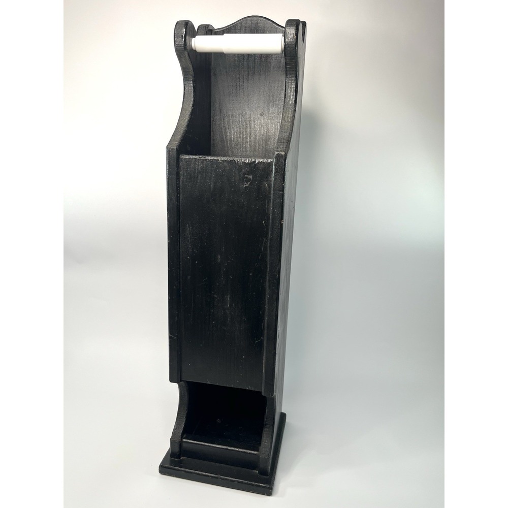 Black Wood Toilet Paper Holder Rustic Farmhouse Style Standing Dispenser